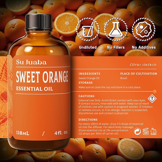 SU JUABA Orange Essential Oil 4 Fl Oz, 100% Pure Natural - Image 6