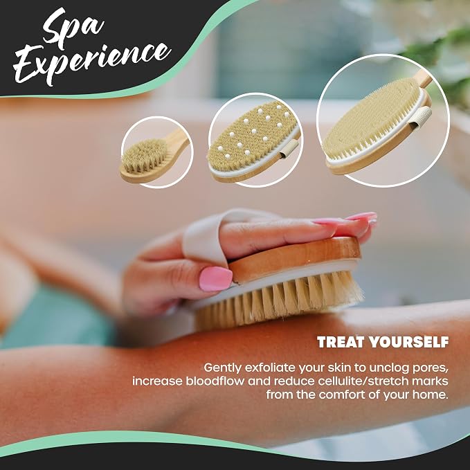 Nevlers Natural Boar Bristle Dry Brushing Set | 4-Piece Body Brush Kit - Image 6