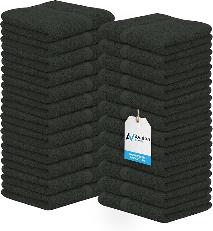 Avalon Towels Cotton Washcloths 24-Pack – 12 x 12 Inch Grey Super Soft & by AvalonTowels