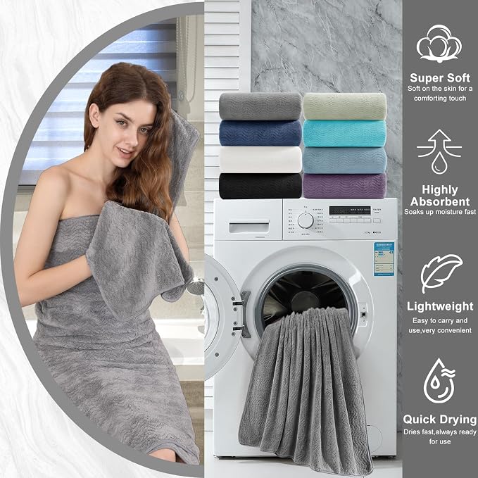4 Piece Extra Large Bath Towel 35"x70" Oversized Bath Sheet Grey Bath Towel Set - Image 7