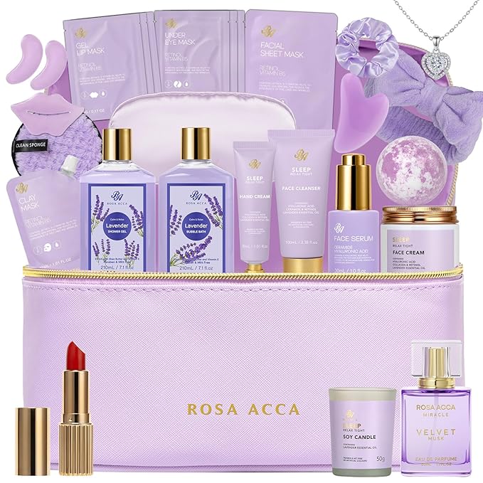 25 Pcs Mother's Day Gift, Lavender Bath & Body Gift Basket Set by RAROSAACCA