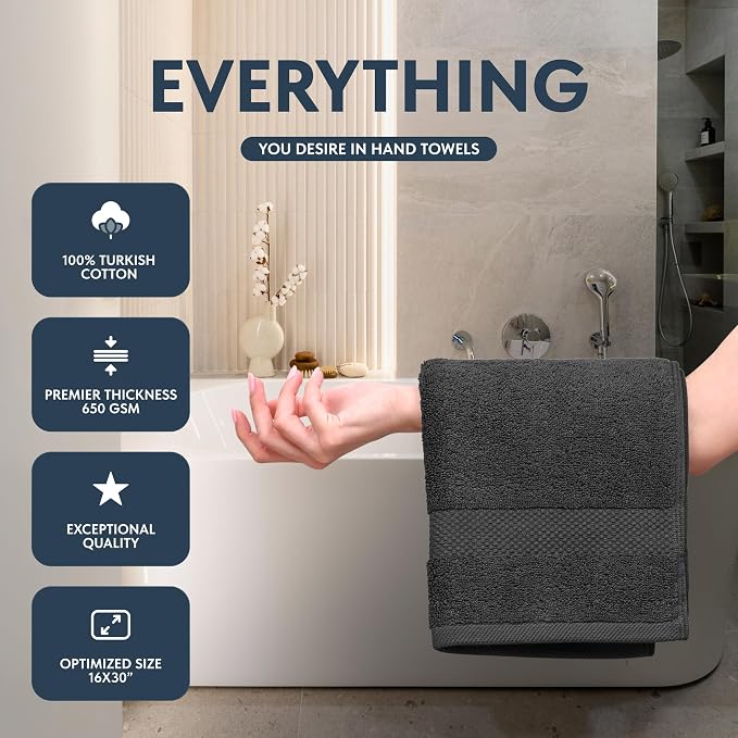 White Classic Luxury Dark Gray Hand Towels - Image 2