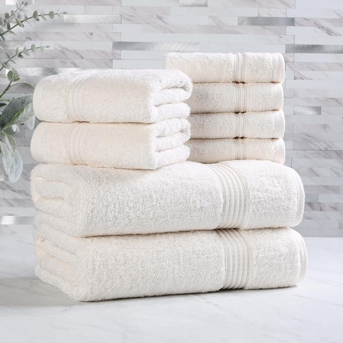 Superior Egyptian Cotton 8-Piece Towel Set, Guest Bath Decor Essentials by SUPERIOR