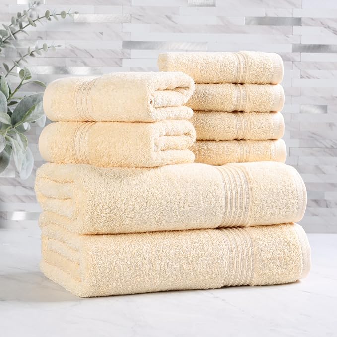 Superior Egyptian Cotton 8-Piece Towel Set, Guest Bath Decor Essentials by SUPERIOR