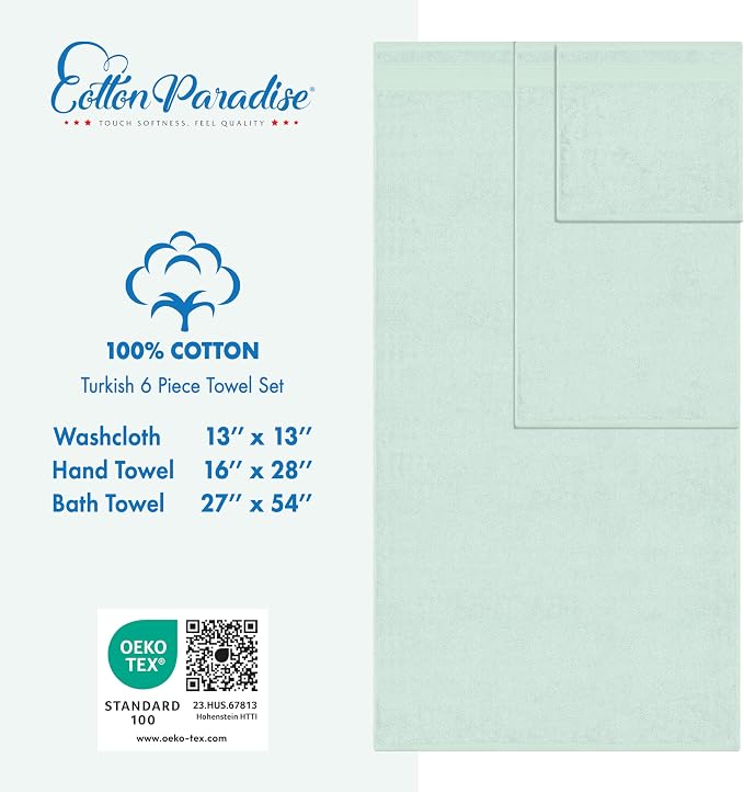 Cotton Paradise 6 Piece Towel Set, 100% Cotton Soft Absorbent Turkish Towels - Image 4