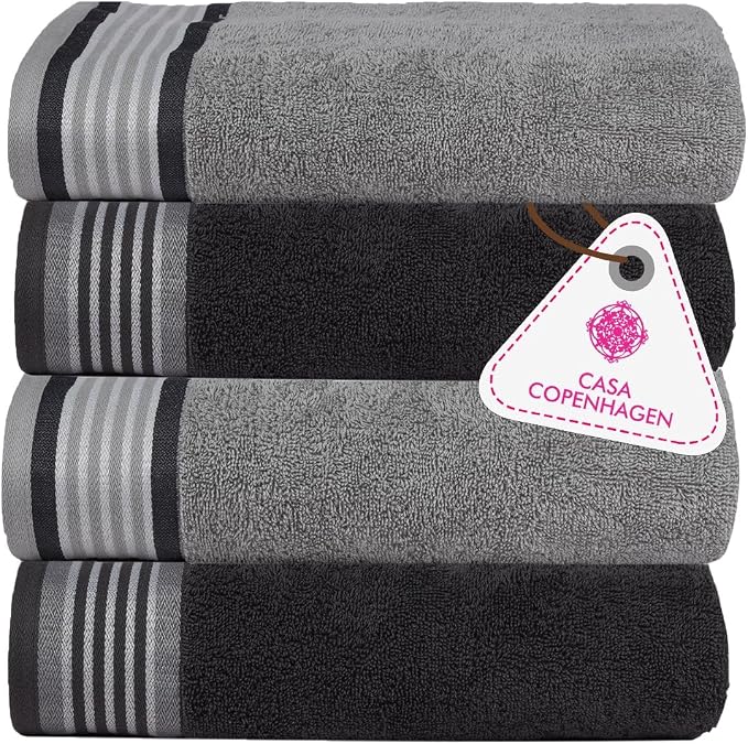 CASA COPENHAGEN He & She 4Pcs 100% Egyptian Cotton Large Designer Towels Gift by CASACOPENHAGEN