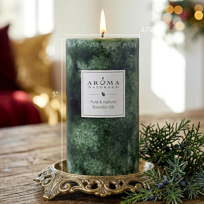 Aroma Naturals Holiday Juniper, Spruce and Basil Essential Oil Pillar Candle - Image 8