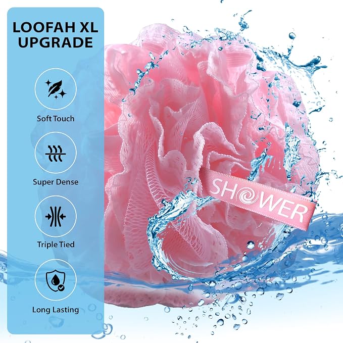 SHOWER BOUQUET Blue+Pink-Loofah-Bath-Sponge Lace-Mesh-Set // 2-Scrubs-in-1 // - Image 3
