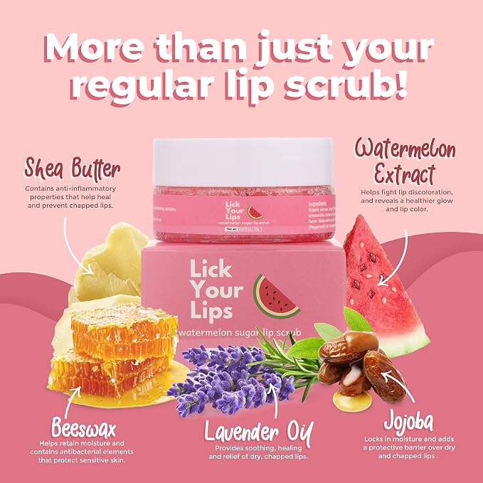 Watermelon Sugar Lip Scrub for Women Dry, Cracked and Dark Lips – Lip Scrubber - Image 2