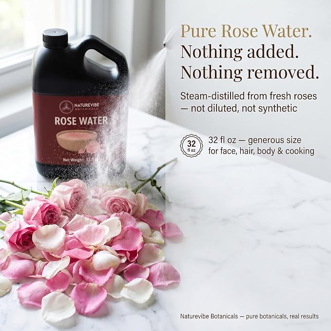 Naturevibe Botanicals Pure Rose Water Toner 32 oz Hydrating Facial Mist & Hair - Image 3