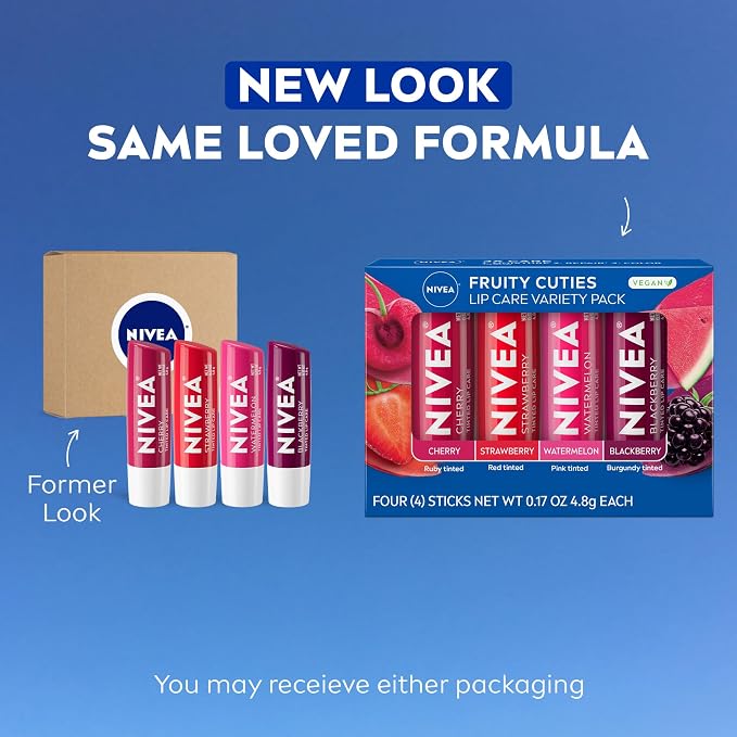 NIVEA Lip Care, Fruity Tinted Lip Balm Variety Pack, Strawberry, 3-in-1 Moisture - Image 2