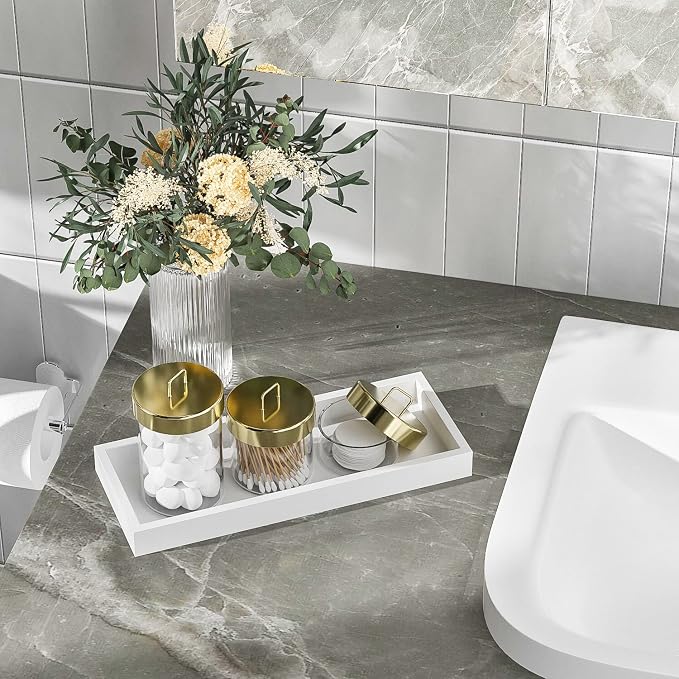 Bathroom Vanity Tray for Counter Bamboo Bathroom Decorative Tray, Dresser Top - Image 2