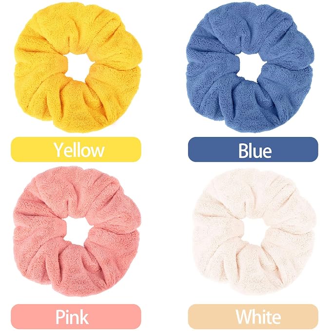 4 Pieces Large Towel Microfiber Drying Soft Scrunchies Thick Scrunchies Fuzzy - Image 3