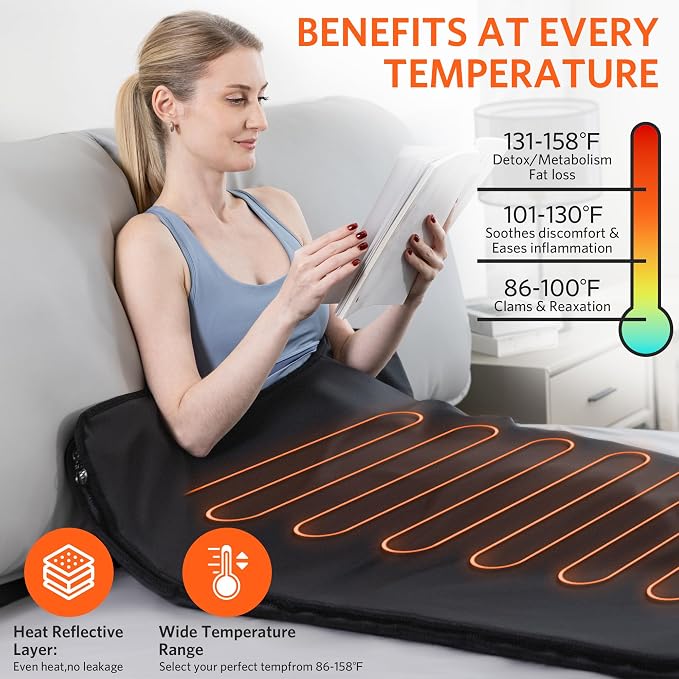 Low EMF Infrared Sauna Blanket for Detox and Home Relaxation, Adjustable 20-60 - Image 3