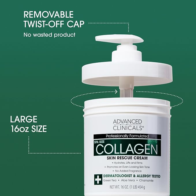Advanced Clinicals Collagen Cream Body Lotion & Face Moisturizer W/Vitamin E | - Image 3