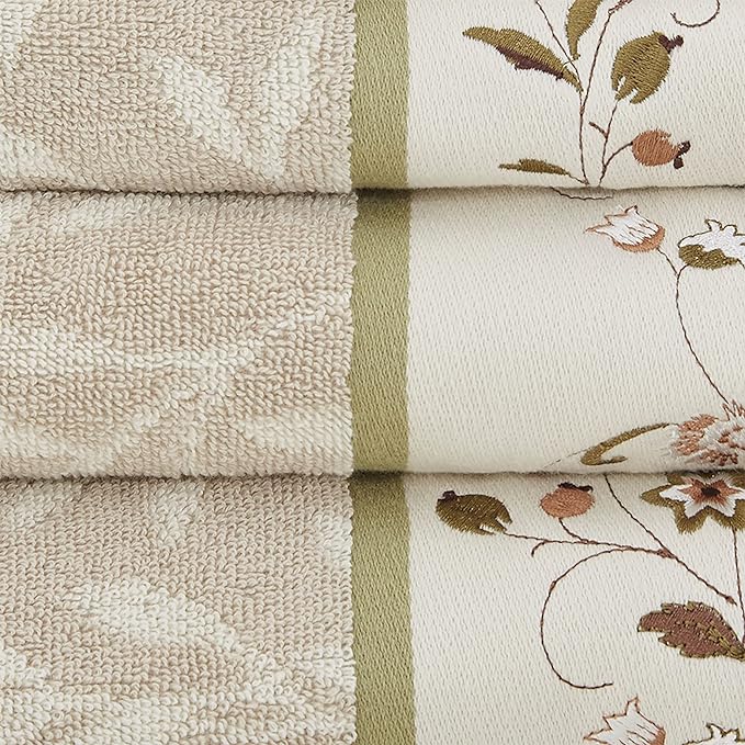 Madison Park Serene 100% Cotton Bath Towel Set Luxurious Floral Decorative - Image 3