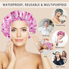 4 PCS Shower Caps for Women, Printing Bath Caps, Double Layers Shower Cap - Image 2