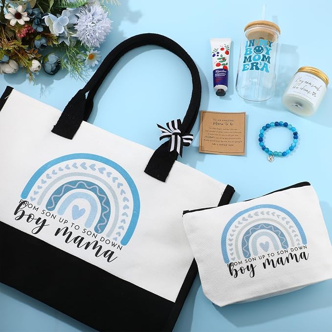 7 Sets Boy Mother Gifts for New Mom Gifts Tote Bag Makeup Bag Candle Bracelet - Image 5
