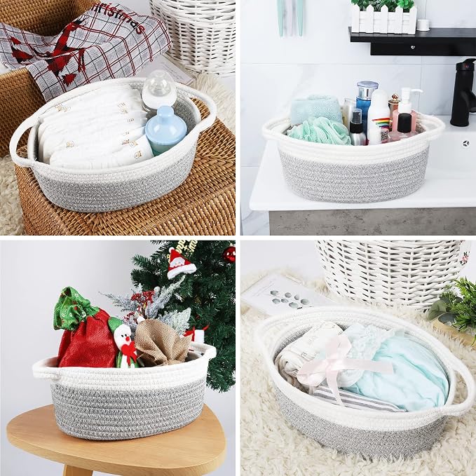 ABenkle Small Basket with Handles, Boho Decorative Rope Woven Dog Cat Toy - Image 8