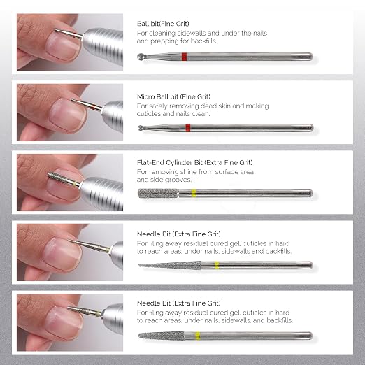MelodySusie 10pcs Nail Drill Bits Set, 3/32 Inch Diamond Cuticle Nail Bits Kit - Image 4