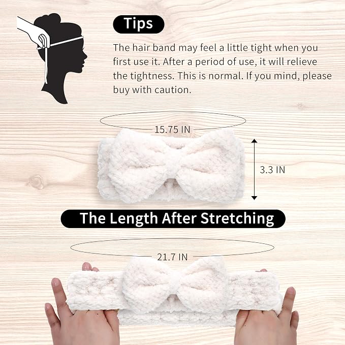 DOOBO 3 Pack Spa Headbands Microfiber Bowtie Headbands - Image 2