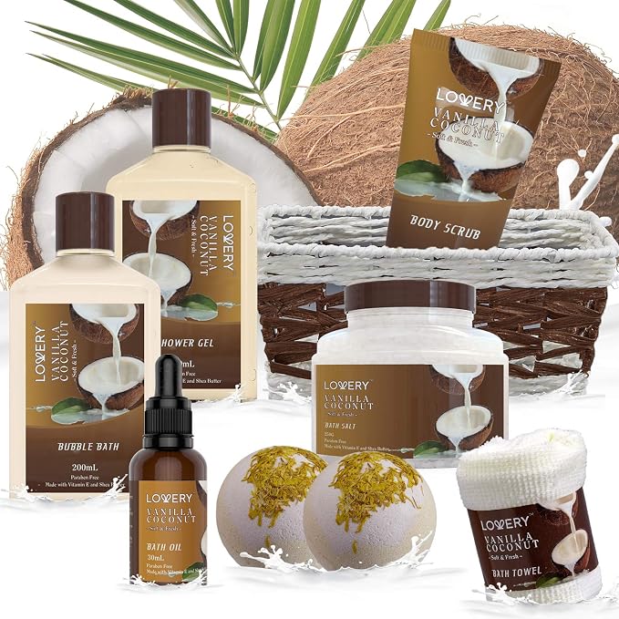 Gifts For Women Gift Basket for Women– 9 Piece Set of Vanilla Coconut Home Spa - Image 5