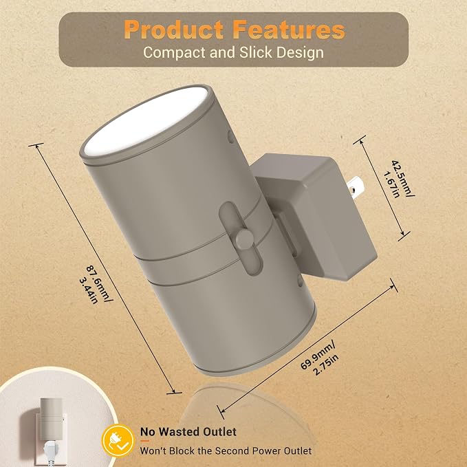 JandCase Night Lights Plug into Wall, Dimmable Gray Night Lights - Image 6
