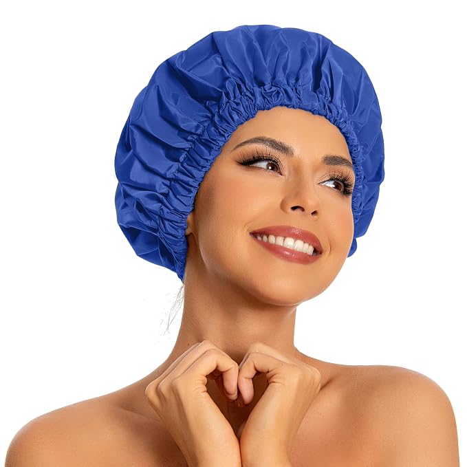 Reusable Shower Cap for Women, Large Waterproof Shower Bonnet by Edoneery