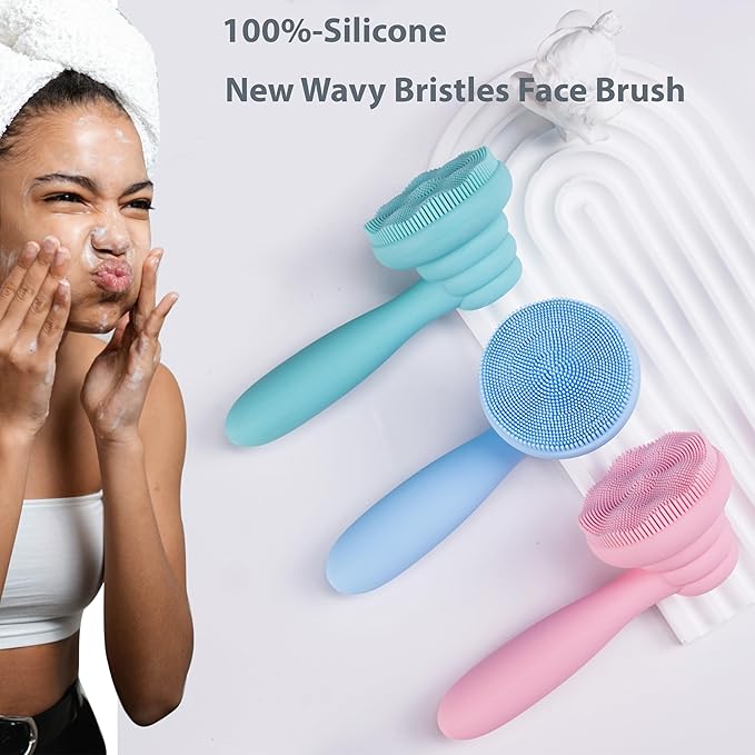 2 PC Silicone Facial Cleansing Brush Facial Scrubber Manual Exfoliating Facial - Image 4