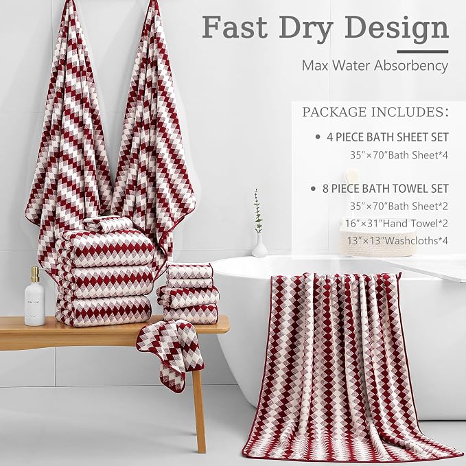 4 Piece Bath Towel Set Oversized Bath Sheet 35"x70" Bathroom Towel Extra Large - Image 4