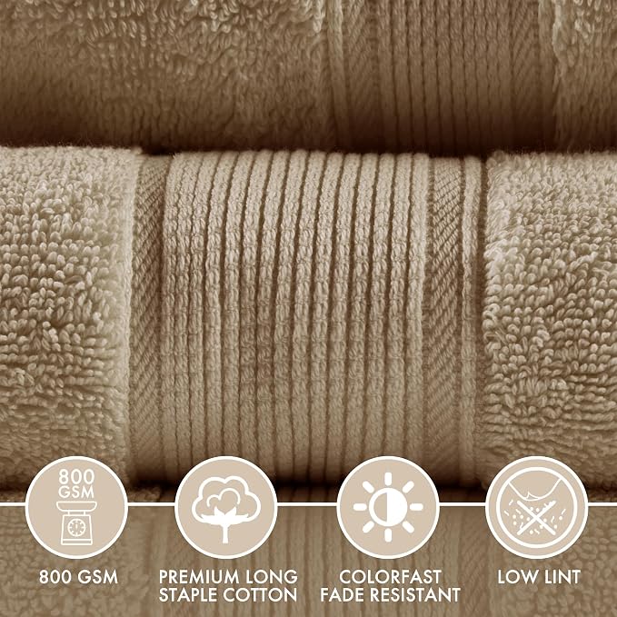 Madison Park 800GSM Bathroom Towel Set of 8 100% Cotton Bath Towel Set - Image 4