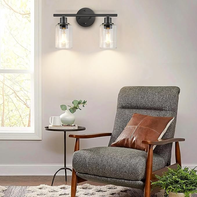 FOLKSMATE Bathroom Light Fixtures, 2 Light Matte Black Vanity Light, Vintage - Image 4