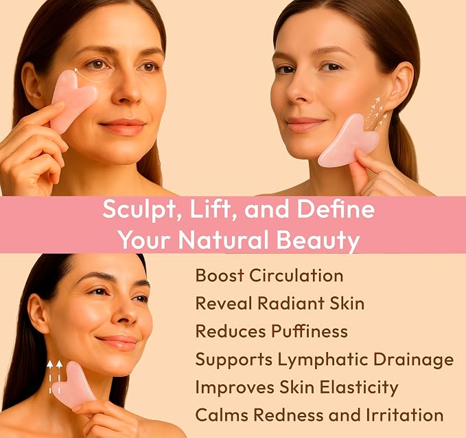 Rose Quartz Gua Sha Facial Tool Heart-Shaped Crystal - Image 2