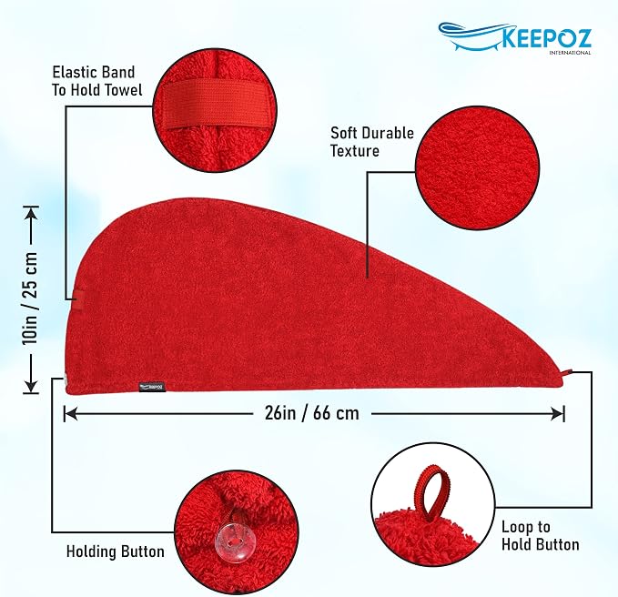 KEEPOZ Hair Towel Wrap Quick Dry 100% Cotton Super Absorbent Turban Head Wrap - Image 2
