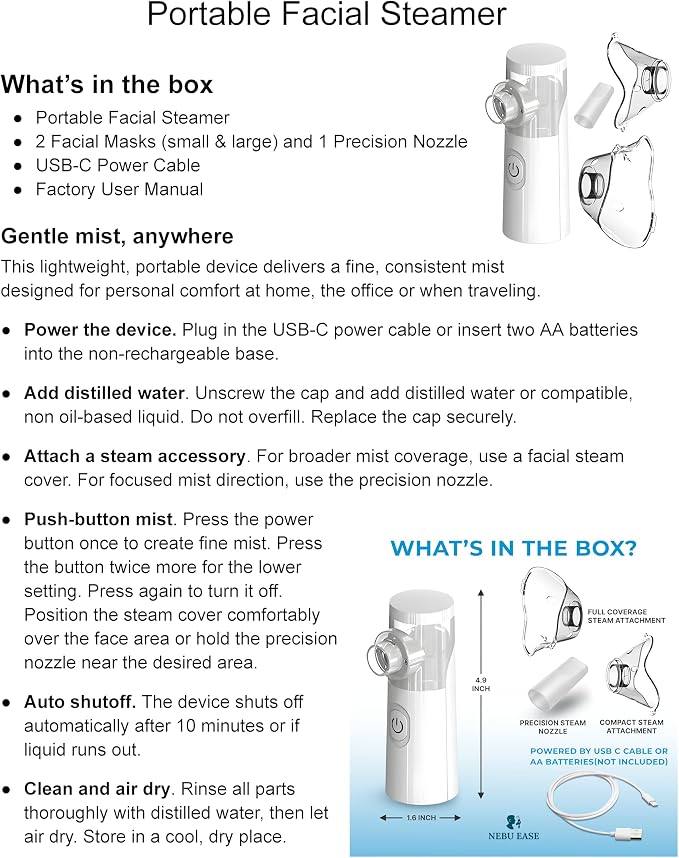 Nebu Ease Portable Facial Steamer & Personal Fine Mist Device – Handheld - Image 6