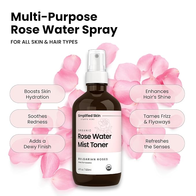 Rose Water Spray for Face & Hair – Pure USDA Organic Rosewater Toner – - Image 3