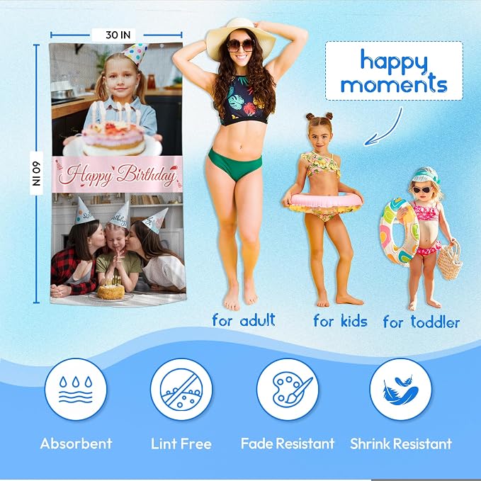 JML Birthday Gifts for Mom Dad Daughter Son, Personalized Beach Towel - Image 3