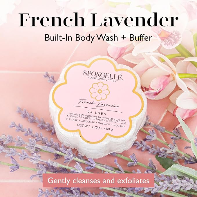 Spongellé French Lavender Daisy Spongette Bath Sponge | Built-in Body Wash & - Image 2