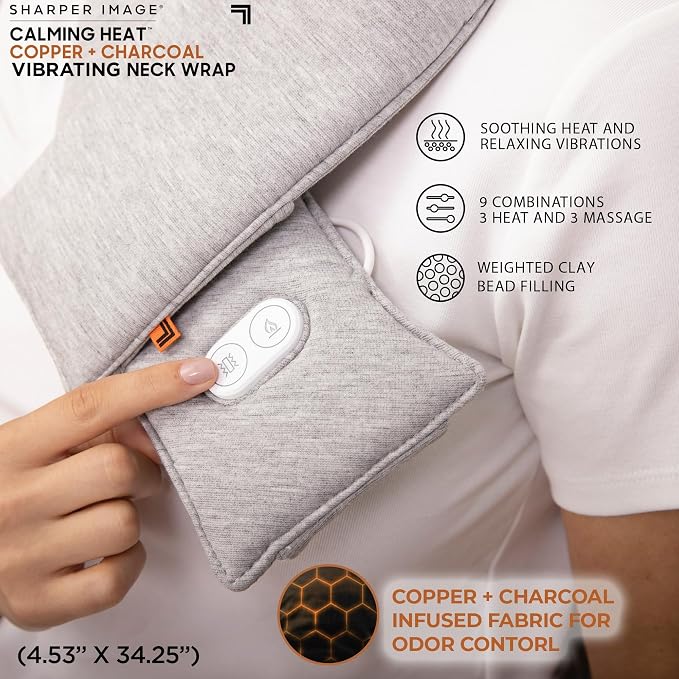 Calming Heat Neck Wrap by Sharper Image | Weighted Copper & Charcoal, Heating - Image 4