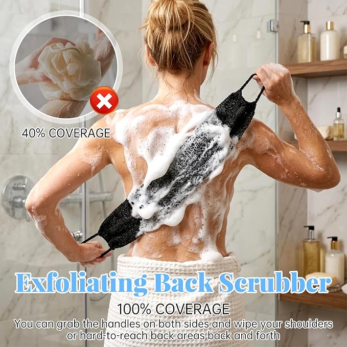 2 Pack Exfoliating Back Scrubber Bath Gloves Set Washcloth Back Scrubber Set - Image 6