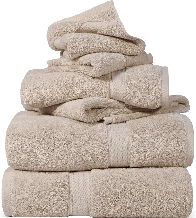 SUPERIOR Egyptian Cotton Pile 6 Piece Towel Set, Includes 2 Bath, 2 Hand by SUPERIOR