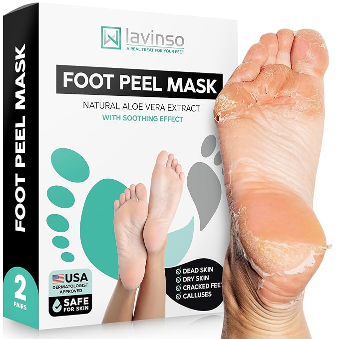 Lavinso Foot Peel Mask for Dry Cracked Feet – 2 Pack Peeling Mask Removes Dead by Lavinso