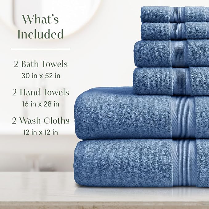 Springtree Home Luxury Bamboo Rayon Bath Towel Set 6 Piece Set | 35% Bamboo - Image 2
