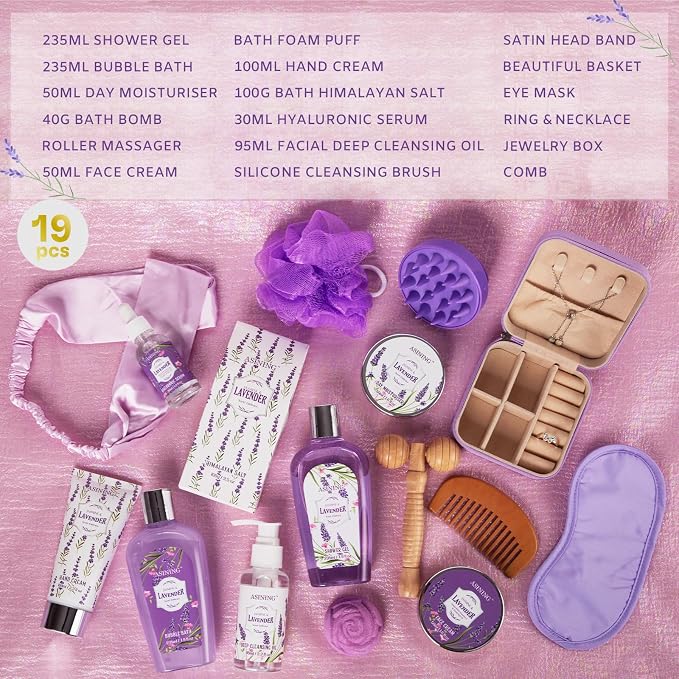 19-Pc Luxury Body Gift Set for Women, Lavender Bath and Body Gift Basket - Image 2
