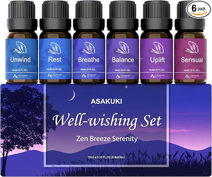 ASAKUKI Essential Oils for Diffuser –6 Mood Essential Oil Blends for Morning to by ASAKUKI