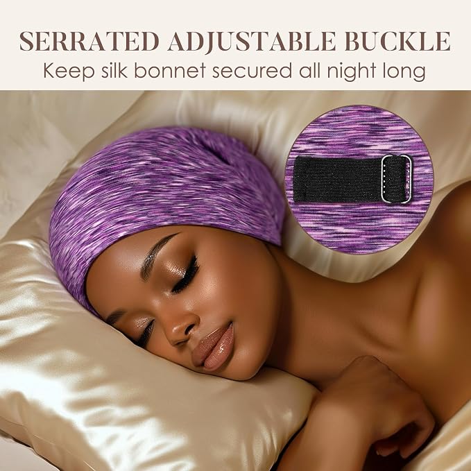 LULUSILK Mulberry Silk Lined Sleep Cap, No More Frizzy Tangled Hair, Stay On - Image 4