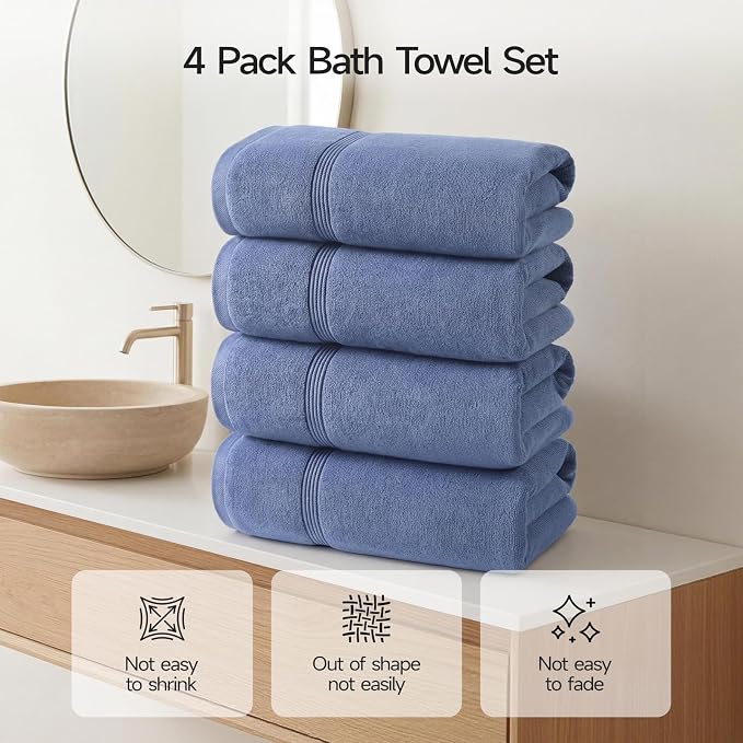 ecolook Bath Towels Set of 4, 100% Cotton, 27 x 55 Inches, Quick-Drying & - Image 4