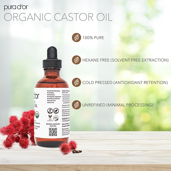 PURA D'OR 4 Oz Organic Castor Oil – Pure Cold-Pressed, Hexane-Free, USDA - Image 5