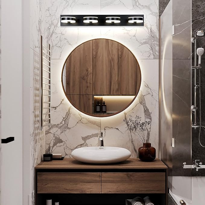 LED Bathroom Light Fixtures, 33inch Black Vanity Lights, Modern 4 Light Acrylic - Image 7