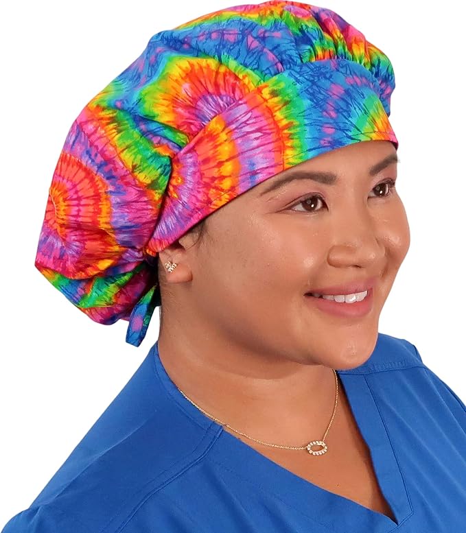 Sparkling EARTH Banded Bouffant Surgical Scrub Ponytail Working Caps and - Image 3
